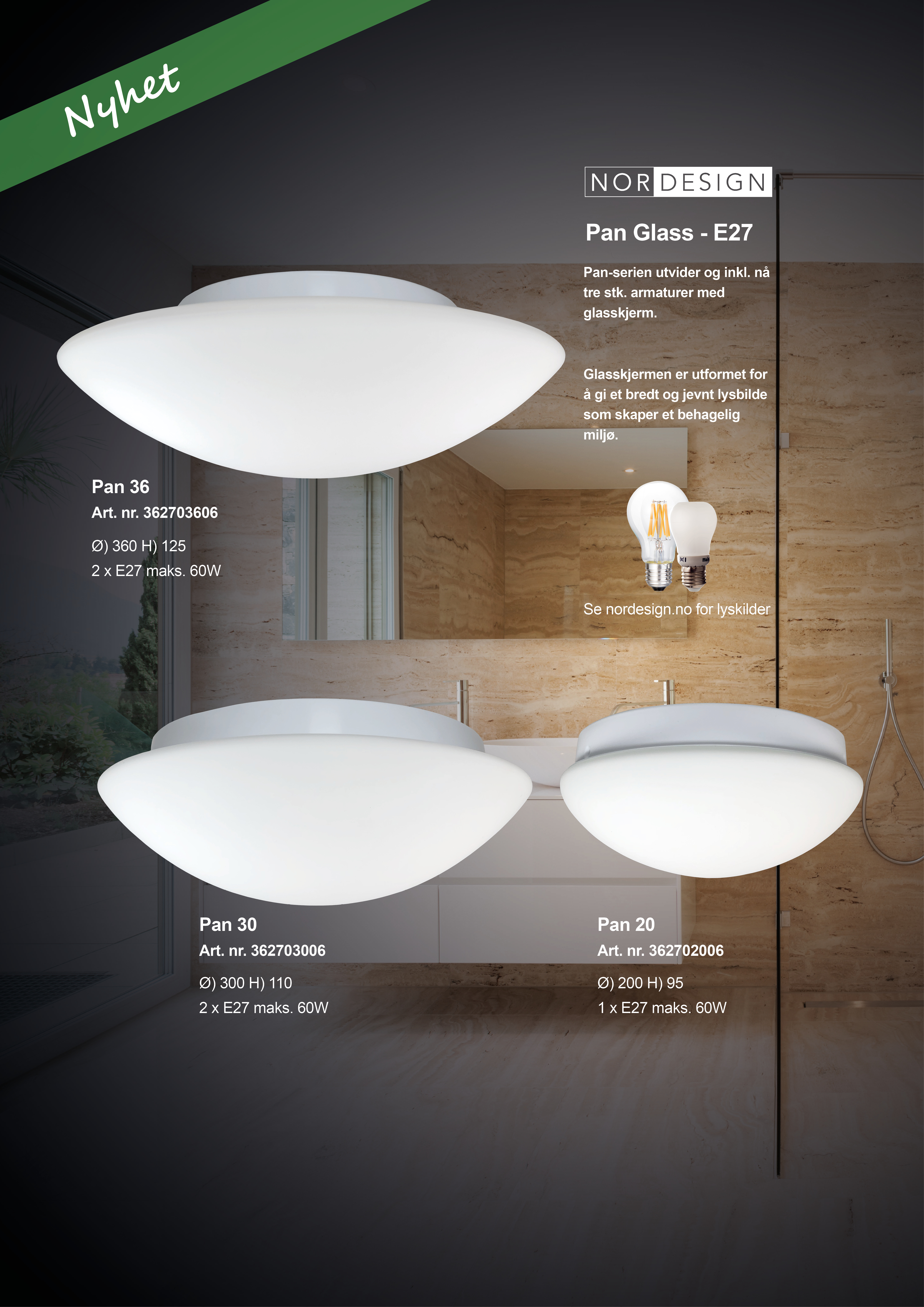 Nyhet! Pan taklampe med glasskjerm